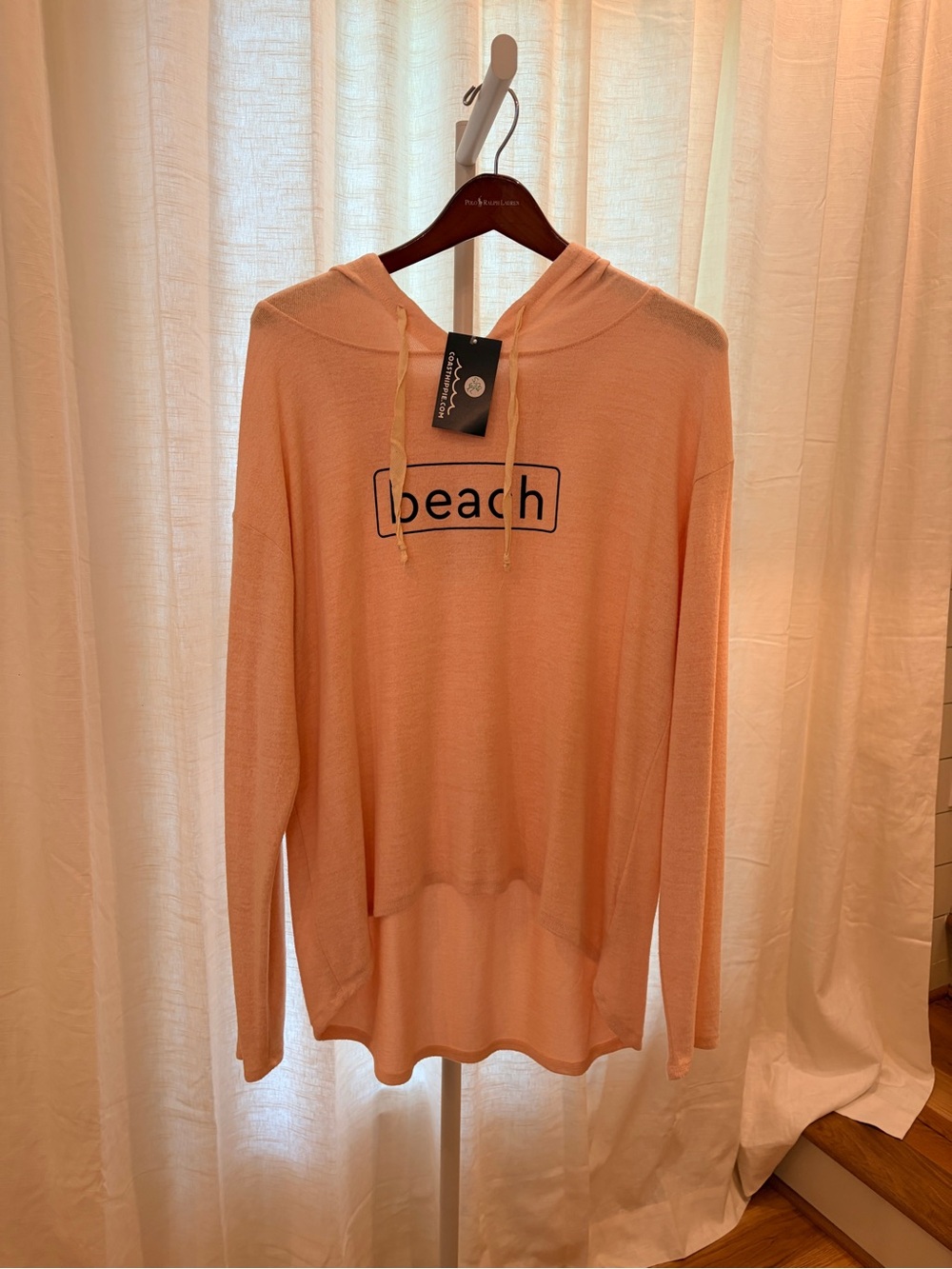 NWT COAST HIPPIE Cozy 'Beach' Hooded Sweater in Peachy Pink. SIZE XL